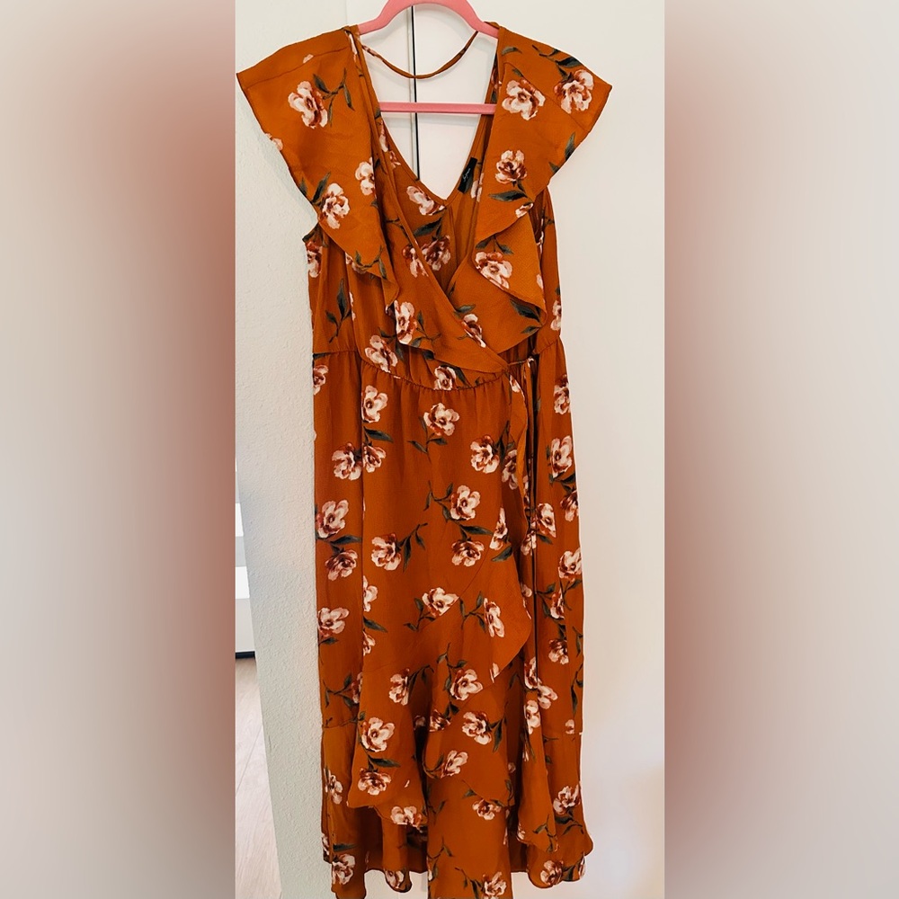 Floral Orange Wrap Dress